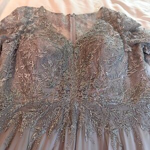 NWT Elegant Lace Gown Never Worn Silver Platinum PROM Wedding Formal Dress Sz 16